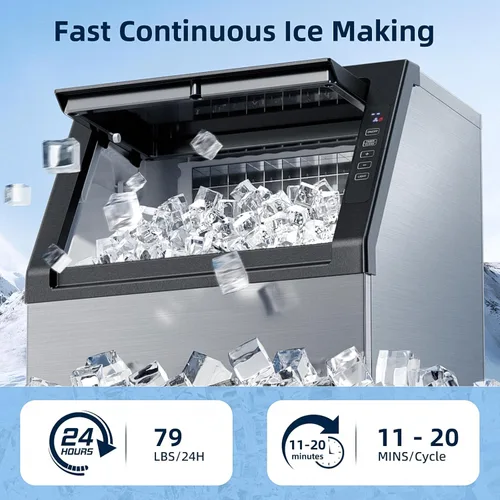 Miniatura 2 de Antarctic Star Máquina comercial para hacer hielo, máquina de hielo independiente de 80 libras/24 horas, con capacidad de almacenamiento de 24