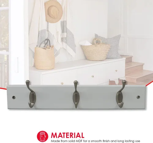 Miniatura 3 de Home Basics Estante colgante de pared blanco con 3 ganchos dobles para entrada elegante y espacios de vida organizados