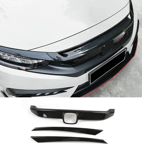 Accesorios para automóvil compatibles con Honda Civic 10ª generación 2016-2021 Cubierta de moldura de rejilla de parachoques delantero (estilo fibra