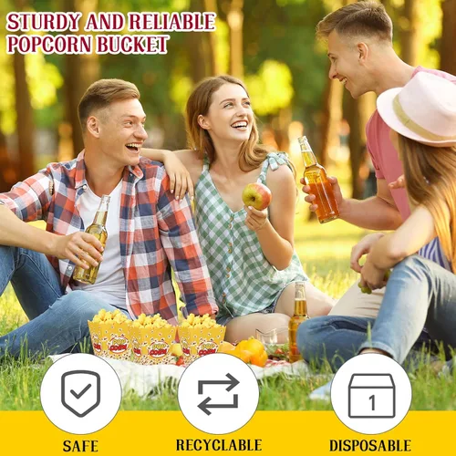 Miniatura 5 de Panelee Paquete de 100 Cajas de Palomitas para Noche de Película Navideña Bolsas de Cubos de Papel Desechables de 24oz Contenedores de Aperitivos a
