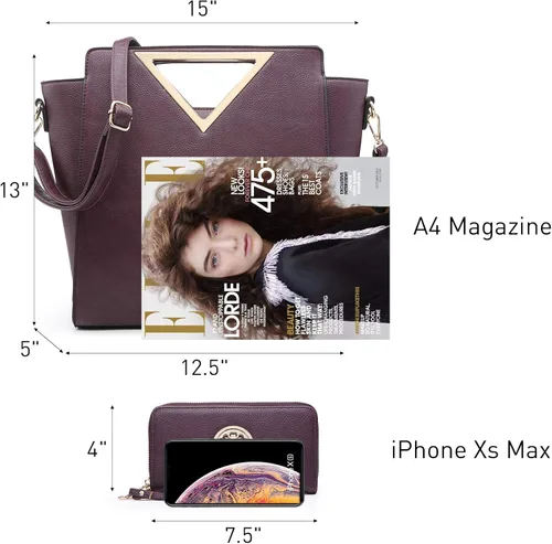 Miniatura 7 de Dasein Bolso de mano de moda para mujer con asa triangular, bolso de trabajo con cartera a juego
