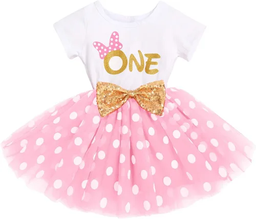 Miniatura 24 de IBTOM CASTLE - Vestido de princesa con falda tipo tutú para niñas que cumplan 1 o 2 años, incluye moñito con lentejuelas