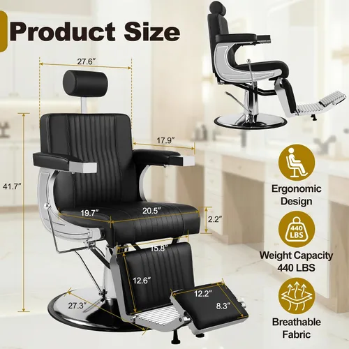 Miniatura 3 de LOUVIXA Sillas de peluquería para peluquería, sillas reclinables para estilista, silla de peluquería giratoria profesional 360, silla de pelo