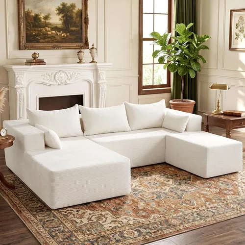 Miniatura 26 de Sofás seccionales sin hueso de 106 pulgadas para sala de estar, sofá modular en forma de U con asiento profundo, otomana extraíble, sofá de 4 plazas
