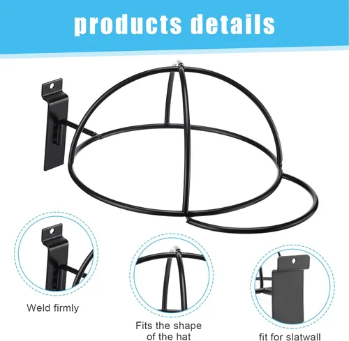 Miniatura 4 de Kigley 6 piezas de sombrero de alambre para gorras de béisbol, accesorios de metal negro, estantes minoristas para puerta de mercancía, armario