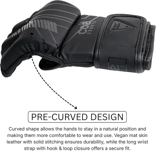 Miniatura 4 de Guantes Titan MMA, diseño híbrido, guantes de entrenamiento de palma abierta para Sparring, Kickboxing, Muay Thai, color negro