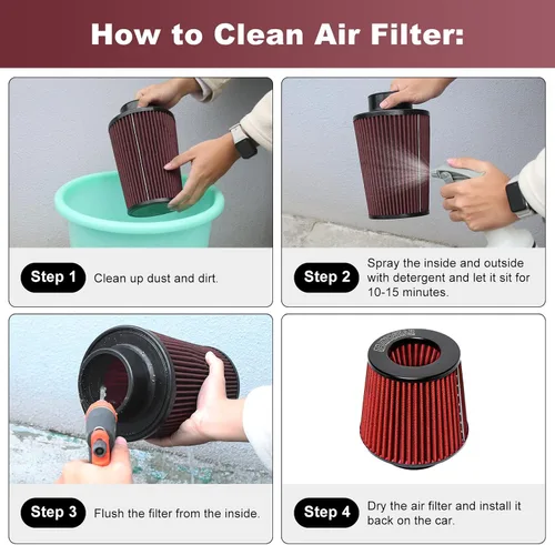 Miniatura 89 de KYOSTAR Filtro de aire universal de alto flujo de 3" (76 mm), entrada de aire frío de cono reutilizable, alto rendimiento, lavable, kit de aire seco
