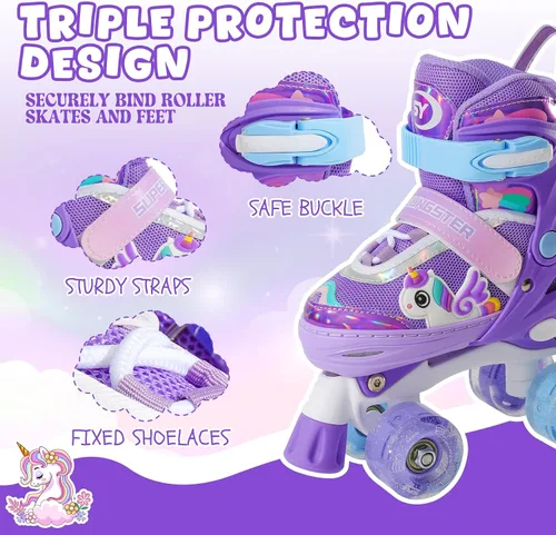 Miniatura 4 de SUPER YOUNGSTER Patines de ruedas ajustables con luces LED para niñas, diseño de unicornio para niñas de 4 a 6, 5 a 8, 8 a 12 años, patines