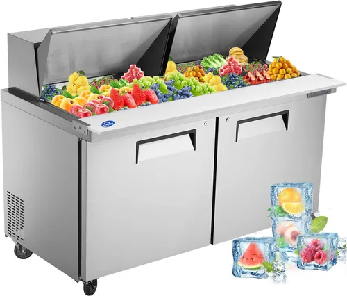 Miniatura 11 de Refrigerador comercial de 3 puertas de 72 pulgadas de ancho, mesa de preparación de ensaladas, refrigerador de acero inoxidable con tabla de cortar