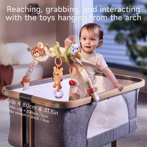 Miniatura 3 de TUMAMA - Arco de actividad para bebé con juguete en espiral de oso, clips ajustables y desmontables, juguetes sensoriales estimulantes colgantes