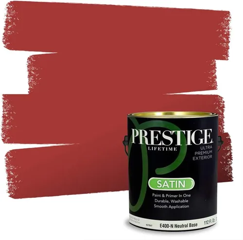 Miniatura 219 de Prestige Paints E100-T-SW6591 Pintura exterior e imprimación en uno, 1 galón, plano, combinación comparable de Sherwin Williams Amaryllis, 1 galón