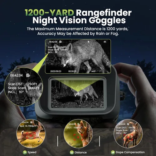 Miniatura 2 de Gafas de visión nocturna con telémetro, video 4K, binoculares de visión nocturna con zoom 18X, recargable de 5000 mAh, tarjeta de 64 GB, telémetro