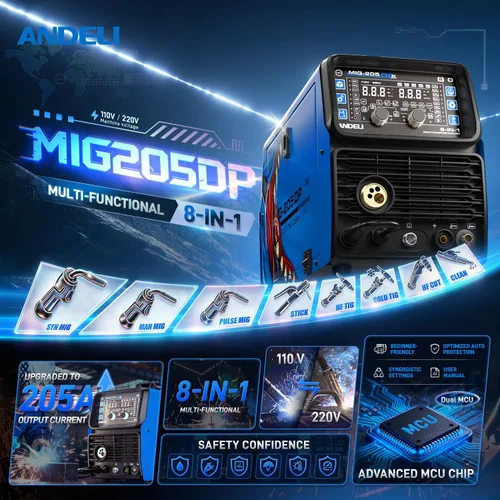 Miniatura 2 de ANDELI Soldador multiproceso, 8 en 1 cortador de plasma/pulsado MIG/HF TIG/núcleo de flujo/frío/limpio/palo máquina de soldadura de aluminio