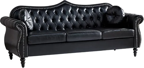 Miniatura 8 de AVZEAR 82" Sofá de tres plazas de cuero, sofá Chesterfield, sofá tapizado en PU de estilo moderno de mediados de siglo, sofá de sala de estar