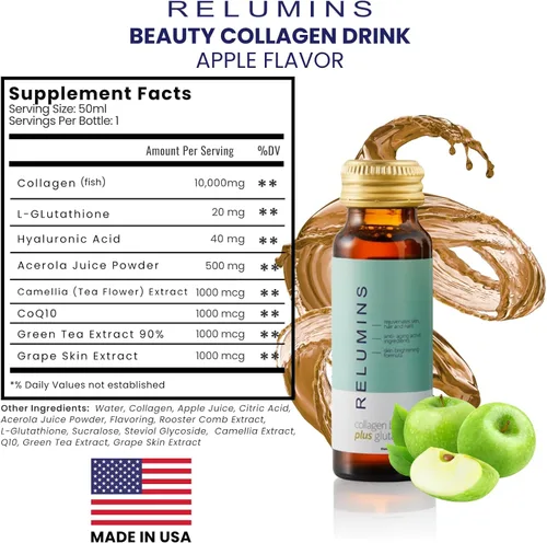 Miniatura 9 de Relumins La bebida de colágeno más avanzada del mundo, 10,000 mg con glutatión y antioxidantes, colágeno líquido número 1 de Estados Unidos