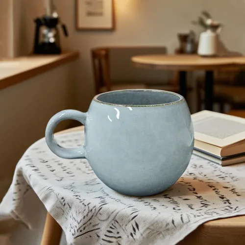 Miniatura 2 de Taza de café grande de cerámica de 16 onzas, sin plomo, redonda, con asa, taza de té vintage para oficina en casa, apta para microondas y Azul