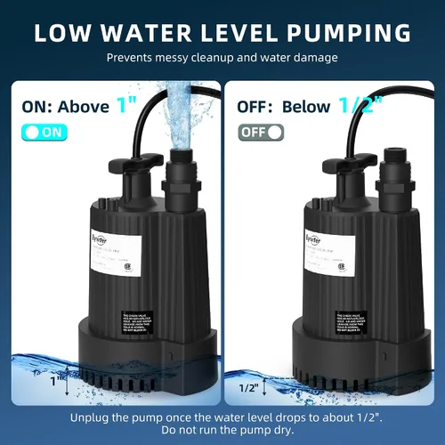 Miniatura 3 de Bomba de agua sumergible de 1/6 HP, bomba de sumidero de 1500 GPH con carcasa termoplástica, bomba de agua eléctrica portátil de 115 V con cable