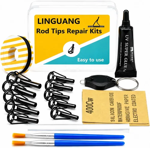 10PCS Bulk Fishing Rod Tip Repair Kit for Baitcaster & Spinning Pole, Small to Large Stainless Steel Top Replacement for Freshwater & Saltwater