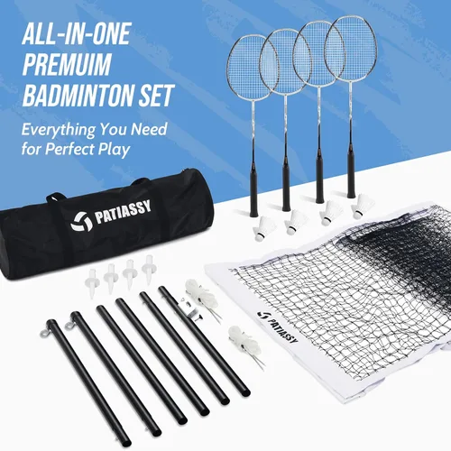 Miniatura 7 de Professional Badminton Set with Carbon Aluminum Badminton Rackets Set of 4, Outdoor Portable Badminton Net with Winch System, 4 Nylon Badminton
