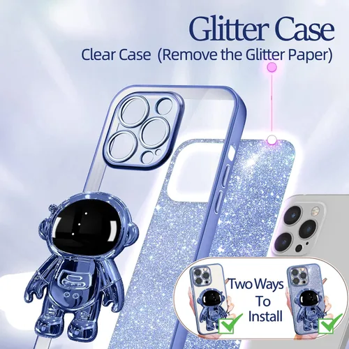 Miniatura 126 de Buleens Funda para iPhone 11 Pro Max Astronauta, Fundas Transparentes para iPhone 11 ProMax con Papel con Purpurina y Soporte de Astronauta, Mujeres