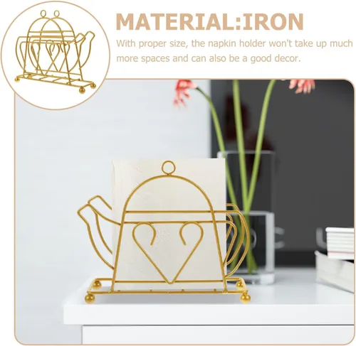 Miniatura 3 de Metal Napkin Holder Dining Table Napkin Stand Rack Tissue Dispenser Gold Iron Kettle Design for Restaurant Home Kitchen Tabletop Accessories