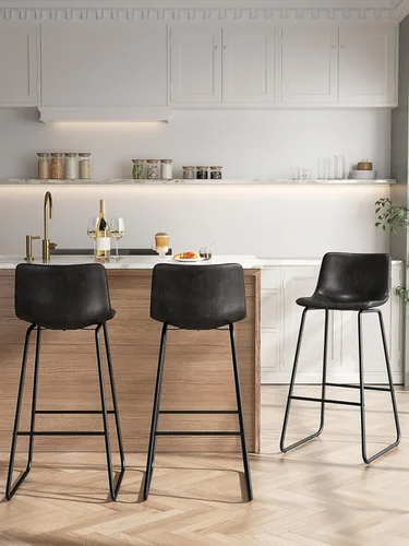 Miniatura 56 de Bar Stools Set of 2, 26 Inches Counter Height Bar Stools with Back, Modern Faux Leather Barstools with Metal Legs and Footrest, Bar Chairs for