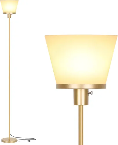 Lámpara de pie para Dormitorio, Lámpara de pie dorada con pantalla de plástico blanco, Lámparas de pie modernas y altas, lámpara de pie brillante