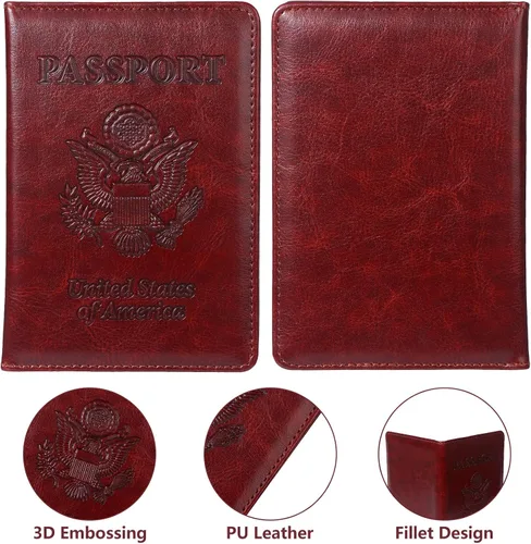 Miniatura 4 de Paquete de 8 soportes para pasaporte de viaje, fundas de pasaporte de cuero con ranura para tarjeta de vacunación, funda para pasaporte, protector