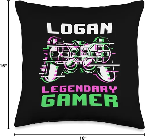 Miniatura 4 de Personalized Gaming Gift Idea And Gamer Quotes Logan-Legendary Gamer-Almohada personalizada, 16 x 16 pulgadas, multicolor