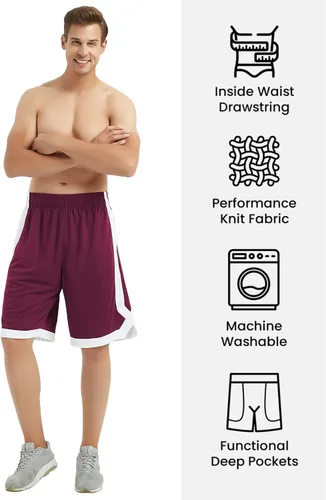Miniatura 22 de TopTie Pantalones cortos de baloncesto de malla de 7 pulgadas con bolsillos para hombre, pantalones cortos deportivos activos de 2 tonos, pantalones