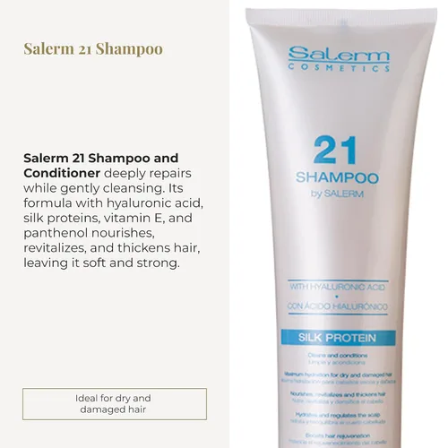 Miniatura 2 de SALERM - Champú Hidratante 21 Silk Protein - 10.1 fl oz - Para Cabello Seco y Dañado - Con Proteínas de Seda - Nutritiva, Repara y Revitaliza