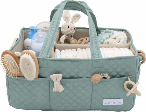 Miniatura 12 de Lily Miles Organizador de pañales para bebé, Organizador de almacenamiento de guardería acolchado para artículos esenciales de recién nacidos