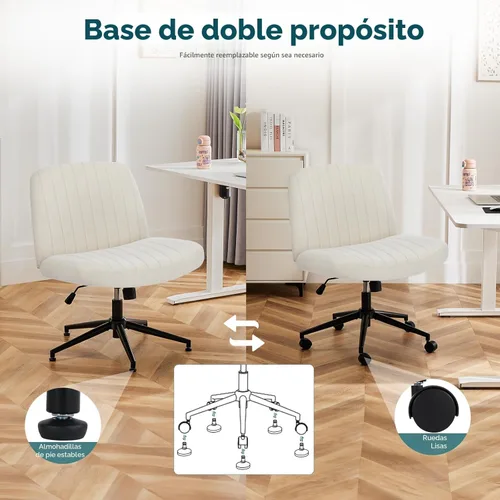 Miniatura 5 de OLIXIS Silla cruzada con ruedas anchas con patas cruzadas, silla de escritorio de oficina, cómoda silla de tela sin brazos ajustable giratoria