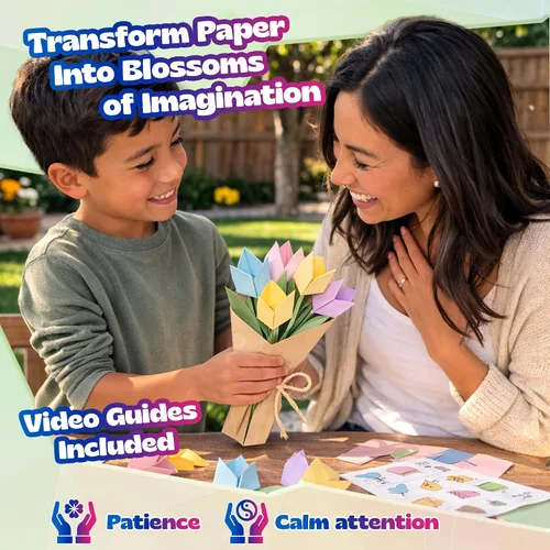 Miniatura 5 de Pinwheel Crafts Kit de origami de flores para niños de 8 a 12 años Kit de papel de origami de 150 piezas con papel plegable de color primavera