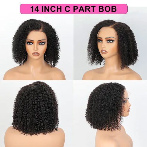 Miniatura 6 de Pelucas afro rizadas tipo Bob con parte C de 13 x 6 pulgadas, peluca de encaje frontal HD de 16 pulgadas, sin pegamento, parte lateral prearrancada