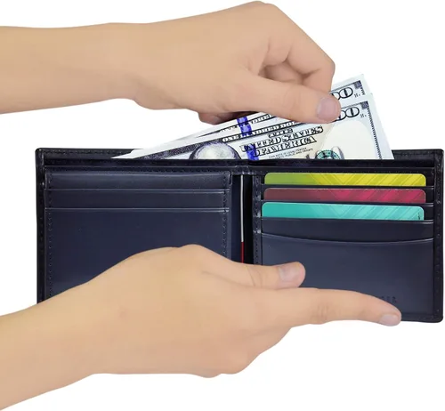 Miniatura 6 de Tommy Hilfiger Cartera de cuero genuino para hombre con múltiples ranuras para tarjetas