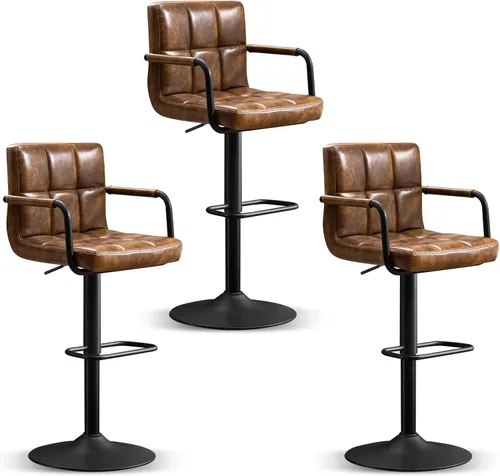 Miniatura 15 de Furniliving Taburetes de bar ajustables con respaldo, juego de 2 taburetes de bar negros, taburetes de bar de terciopelo con giro de 360°, taburetes