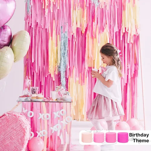 Miniatura 2 de PartyWoo Serpentinas de papel crepé rosa, 6 unidades, 492 pies, paquete de serpentinas de papel crepé claro pastel rosa intenso para cumpleaños