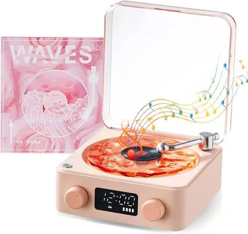 Miniatura 9 de The Waves - Altavoz Bluetooth, mini altavoces portátiles retro para ayudar a dormir, tocadiscos retro con ondas con luz ambiental, ruido blanco mar