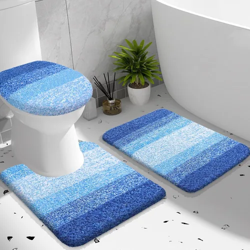 Miniatura 27 de OLANLY Juego de alfombras de baño de 3 piezas, alfombra de baño de microfibra suave absorbente, alfombra de contorno en forma de U para inodoro