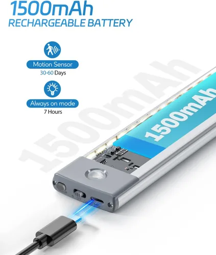 Miniatura 3 de HIBOITEC Luces para Debajo del Gabinete - Sensor de Movimiento, 3 Temperaturas de Color, Luces Nocturnas Inalámbricas Recargables, Regulables