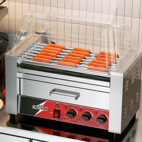 Miniatura 5 de CROSSON Hot Dog 7 Roller con calentador de bollo y protector transparente de estornudos, 7 antiadherente 304 rodillo parrilla cocina máquina