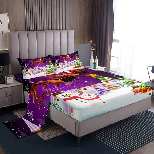 Miniatura 3 de Manfei juego de sábanas de Navidad tamaño completo, juego de ropa de cama con árbol de Navidad en forma de muñeco de nieve para la decoración