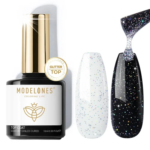 Miniatura 30 de Modelones Esmalte de uñas en gel con purpurina, acabado brillante ultra fino blanco con aurora, purpurina transparente, acabado brillante con A1
