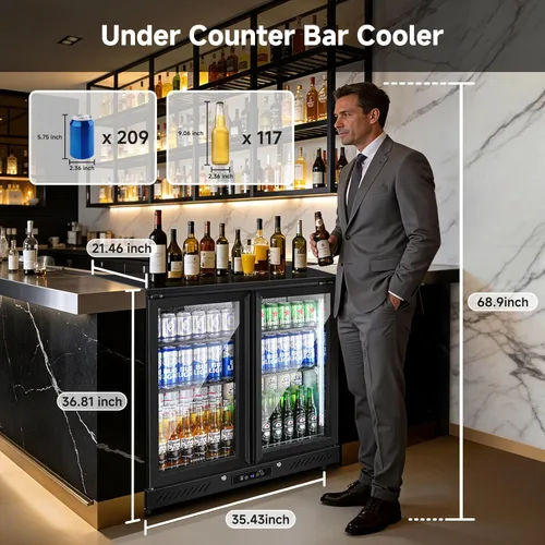Miniatura 2 de BODEGA COOLER - Enfriador de barra trasera de 2 puertas, refrigerador comercial de bebidas de 7.4 pies cúbicos, refrigerador de bebidas debajo