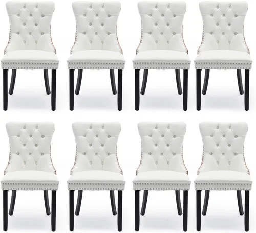 Miniatura 118 de Juego de 2 sillas de comedor tapizadas de terciopelo, sillas laterales de cocina de estilo moderno con ribete de cabeza de clavo y patas de madera