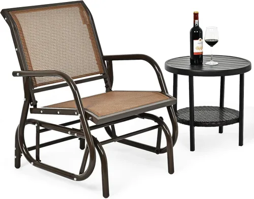 Miniatura 9 de Giantex Silla columpio con marco de metal de estudio, cómoda silla de patio para jardín, porche, patio trasero, piscina, mecedora al aire libre