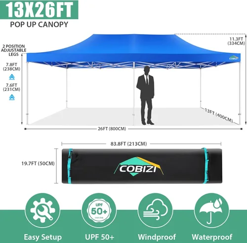 Miniatura 234 de COBIZI Tienda de campaña desplegable de 6.6 x 6.6 pies, toldo resistente, fácil de instalar, impermeable, para exteriores, fiestas, playa, jardín