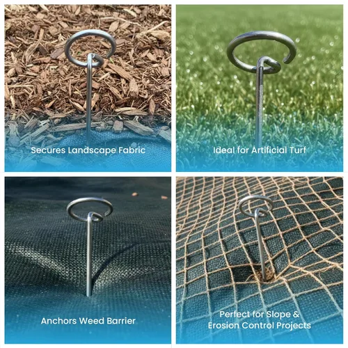 Miniatura 4 de Super Geotextile Alfileres redondos para paisajismo – Estacas de acero galvanizado resistentes de calibre 11 de 6 pulgadas para tela de paisaje