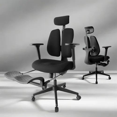 Silla de oficina ergonómica, soporte lumbar dinámico con respaldo dividido, asiento grueso de espuma moldeada de alta densidad, reposabrazos Negro